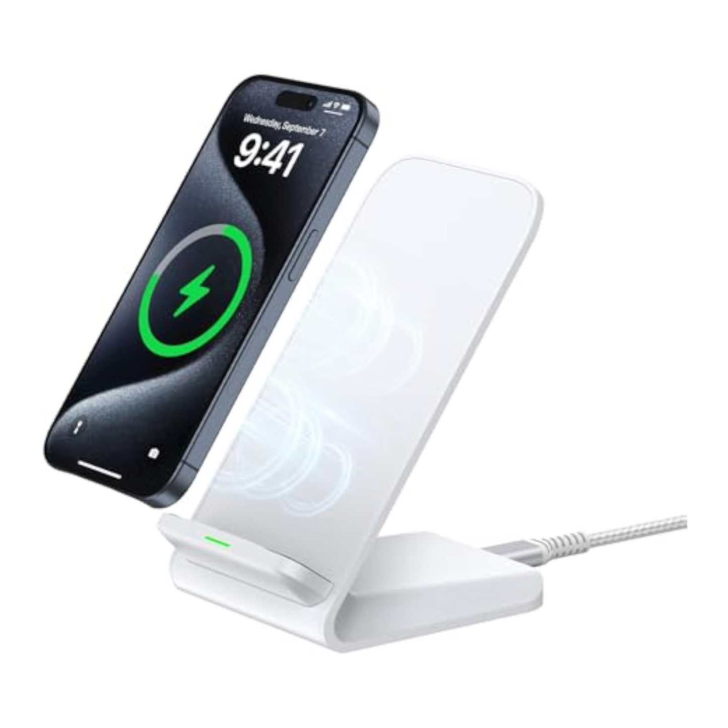 Inductive Charging Station for iPhone 16/15/14/13/12/11 Pro Max, 15W Wireless Charger Mobile Phone Stand Fast Wireless Charger for Samsung Galaxy S25/S24 Ultra/S23/S22/S21/S20 Google Pixel 9 Pro 8 7a