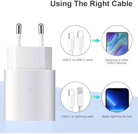 25W USB C Charger Fast Charger for Samsung Galaxy S25 S24 S23 S22 S21 S20 FE, A56 A55 A54 A53 A52 A51 A36 A35 A34 A16 A15 A14 A05s A04s 7/6 , Z Flip 7/6 M53 M33 Tablet power supply unit USB C White