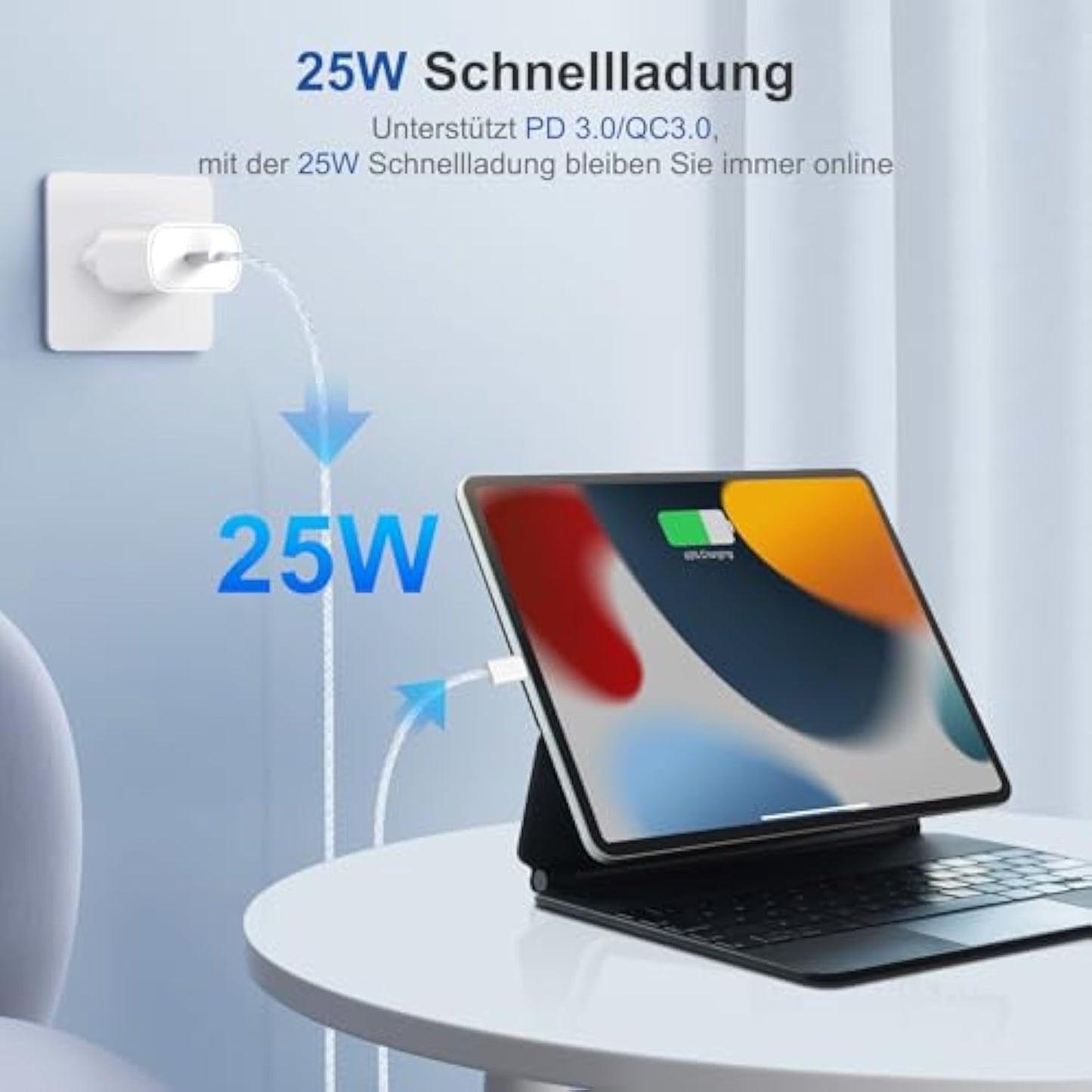 YISH Charger USB C Fast Charger 25W: Power Supply USB Type C PD 3.0 Fast Charger with 60W 1M USB C to C Cable Compatible with iPhone 16 15 Pro Max Samsung Galaxy S25 S24 S23 Pixel Sony iPad