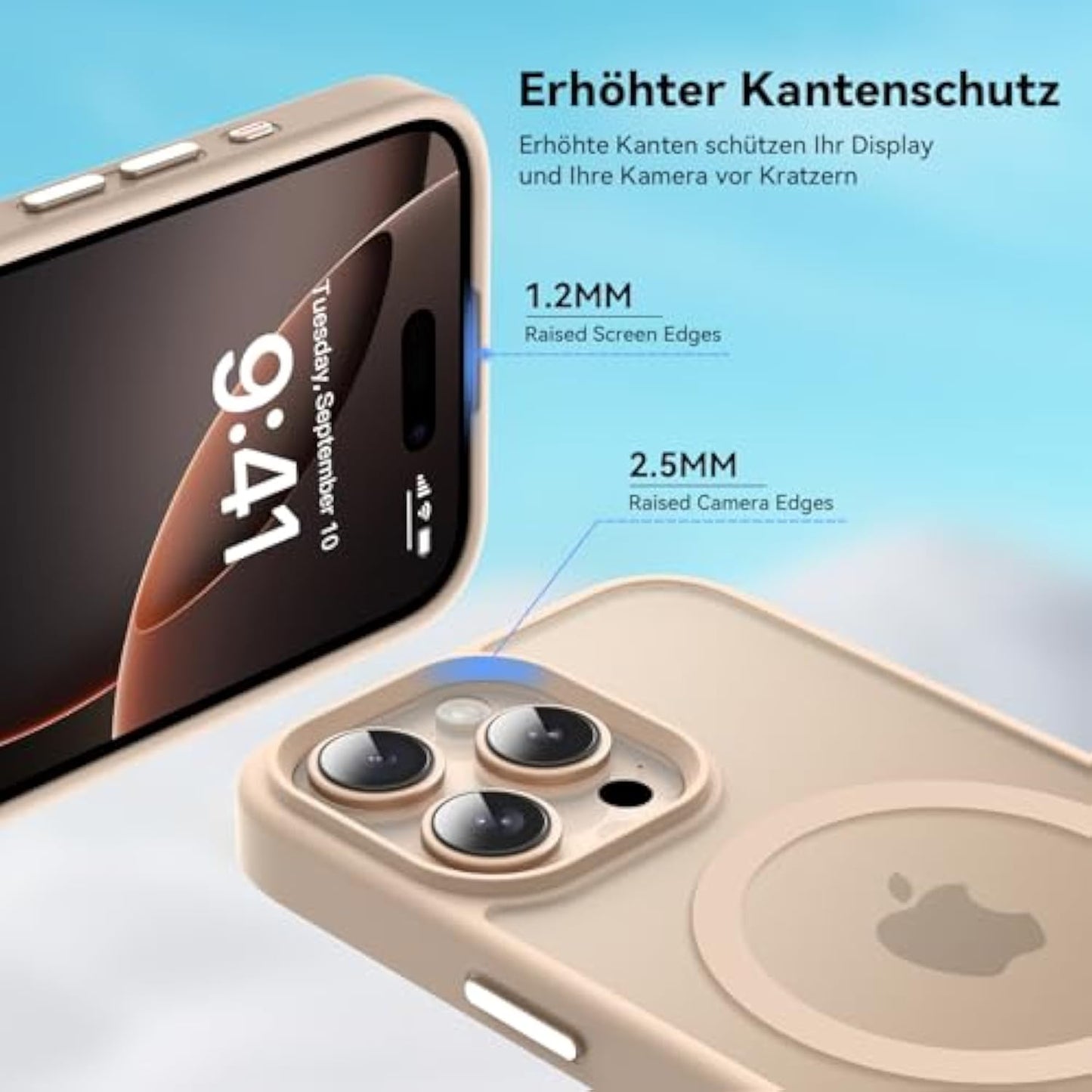 Magnetic Case Compatible with iPhone 16 Pro, Matte Mobile Phone Case Compatible with MagSafe, Shockproof Scratch-Resistant Protective Case, Never Yellowing Back, 6.3 Inch Case, Khaki Gold