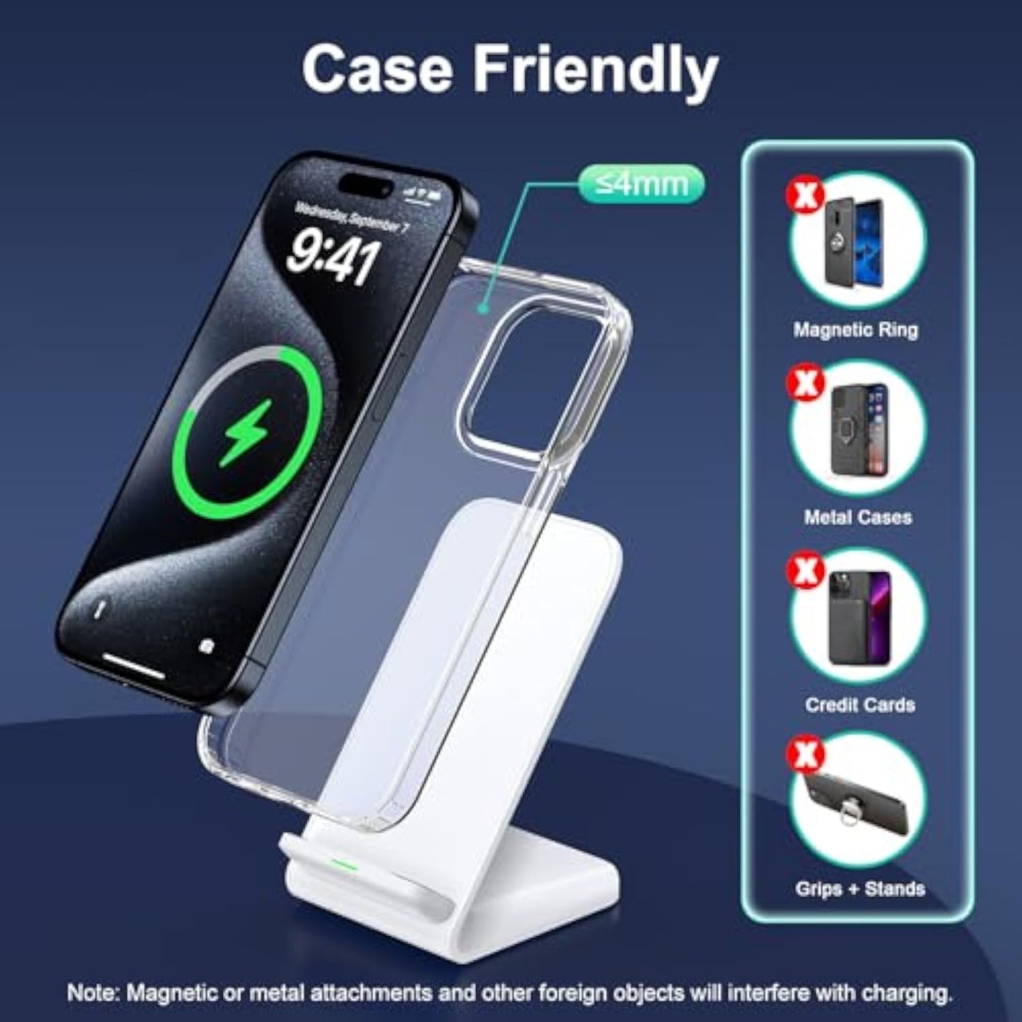 Inductive Charging Station for iPhone 16/15/14/13/12/11 Pro Max, 15W Wireless Charger Mobile Phone Stand Fast Wireless Charger for Samsung Galaxy S25/S24 Ultra/S23/S22/S21/S20 Google Pixel 9 Pro 8 7a