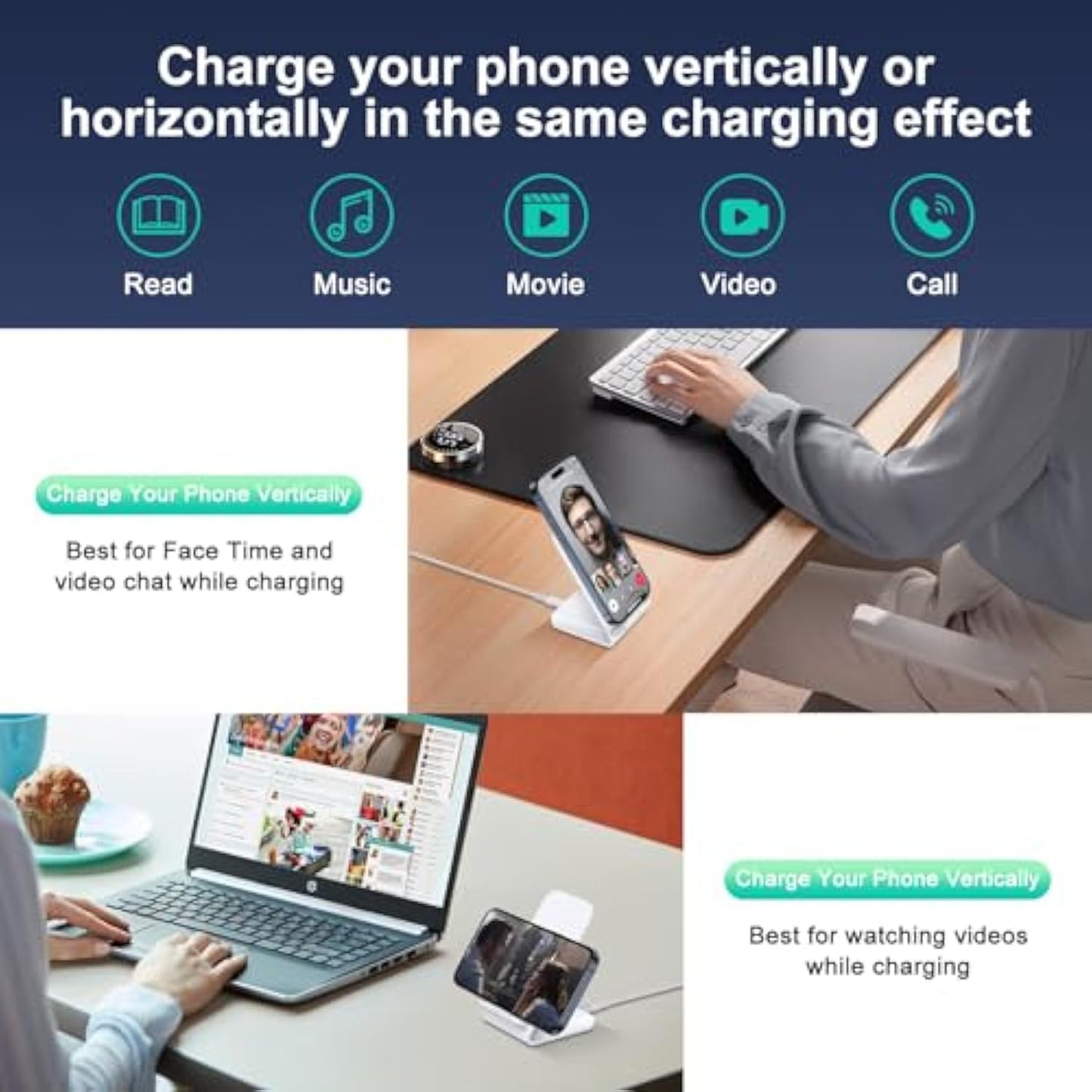 Inductive Charging Station for iPhone 16/15/14/13/12/11 Pro Max, 15W Wireless Charger Mobile Phone Stand Fast Wireless Charger for Samsung Galaxy S25/S24 Ultra/S23/S22/S21/S20 Google Pixel 9 Pro 8 7a