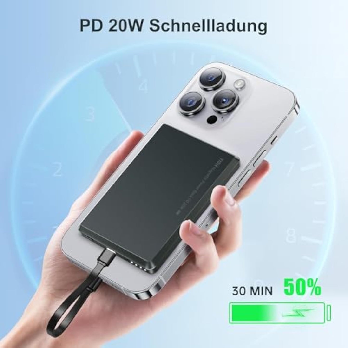 YISH Mag-Safe Powerbank Magnetic Wireless: 5000 mAh Ultra-Slim Magnetic Power Bank, Portable External Battery Pack PD 20 W with Quick Charge USB-C, Compatible with iPhone 16/15/14/13/12 Pro