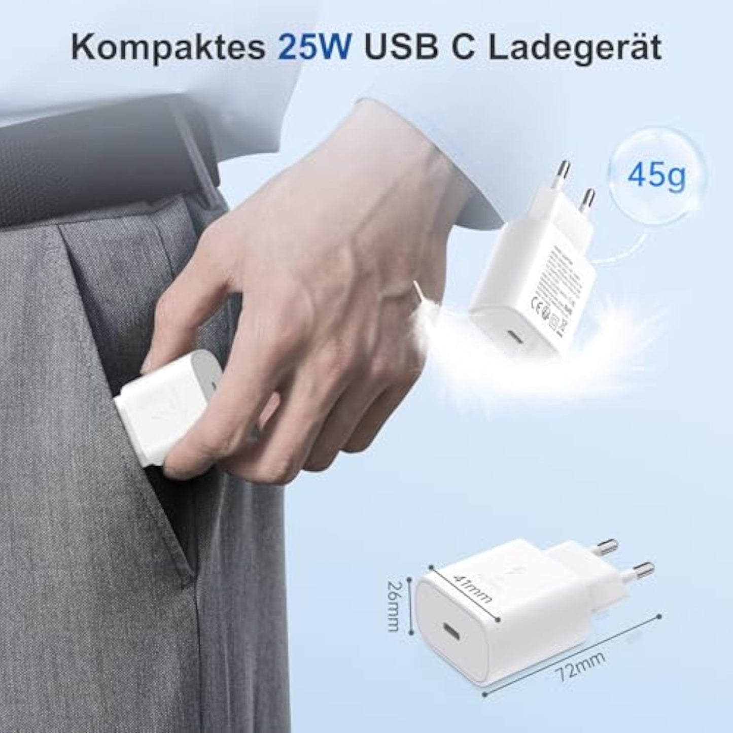 YISH Charger USB C Fast Charger 25W: Power Supply USB Type C PD 3.0 Fast Charger with 60W 1M USB C to C Cable Compatible with iPhone 16 15 Pro Max Samsung Galaxy S25 S24 S23 Pixel Sony iPad