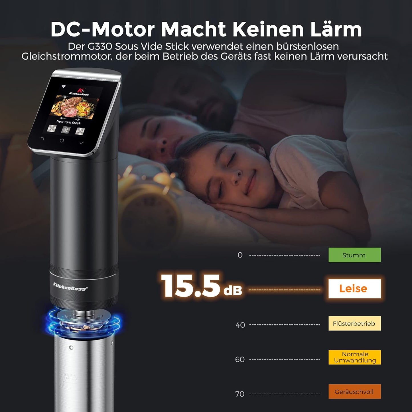KitchenBoss Sous Vide Garer Stick WLAN: G330 Wifi Precision Cooker Precise Temperature Setting up to 90°C IPX7 Waterproof TFT Touch Display Immersion Diving Ciculator 360° Circulation with Timer