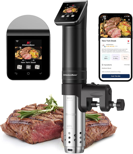 KitchenBoss Sous Vide Garer Stick WLAN: G330 Wifi Precision Cooker Precise Temperature Setting up to 90°C IPX7 Waterproof TFT Touch Display Immersion Diving Ciculator 360° Circulation with Timer