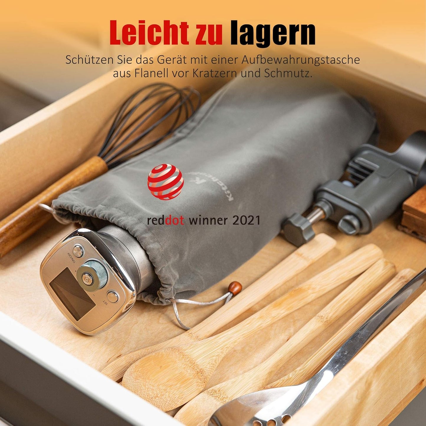 KitchenBoss Sous Vide Stick WiFi: Sous Vide Garer App Control Sous Vide Rod WLAN Precision Cooker TFT Touch Display 1100 W Circulation 40°C - 90°C Ultra Quiet IPX7 Waterproof