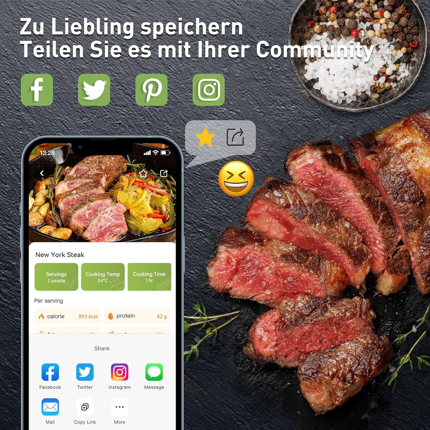KitchenBoss Sous Vide Garer Stick WiFi：Sous Vide Stab Wi-Fi Präzisionskocher Immersion Tauchzikulator App-Steuerung IPX7 Wasserdicht Ultra-leise LED Touch Display 1100W 40℃-90℃