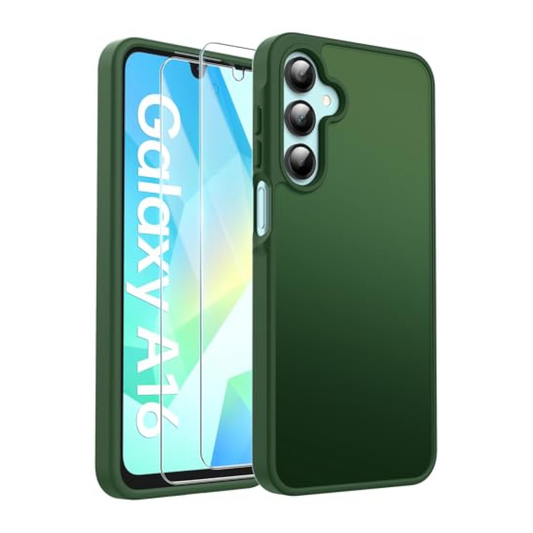 Matte Mobile Phone Case for Samsung Galaxy A16 5G Case and 2 Screen Protectors, with Camera Protection [Military Standard Protection] Translucent PC Back TPU Bumper Case for Samsung A16 - Dark
