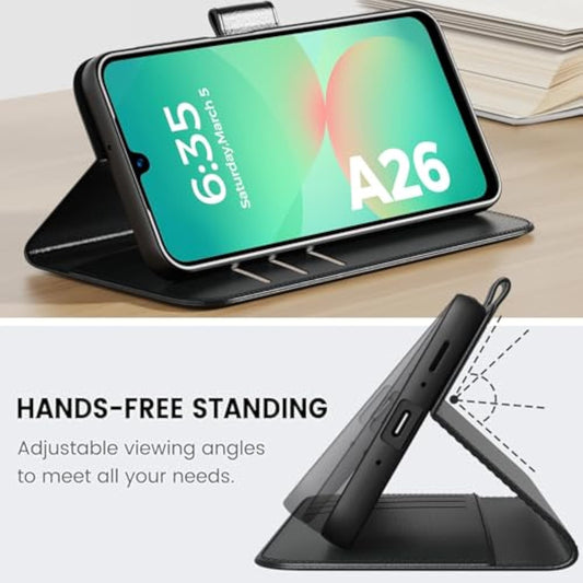 Mobile Phone Case for Samsung Galaxy A26 5G Case [With 1 Piece Tempered Glass Protective Glass] [Premium PU Leather] [RFID Blocking] [Card Slot] [Stand] Flip Case with Galaxy A26 5G / A26 4G