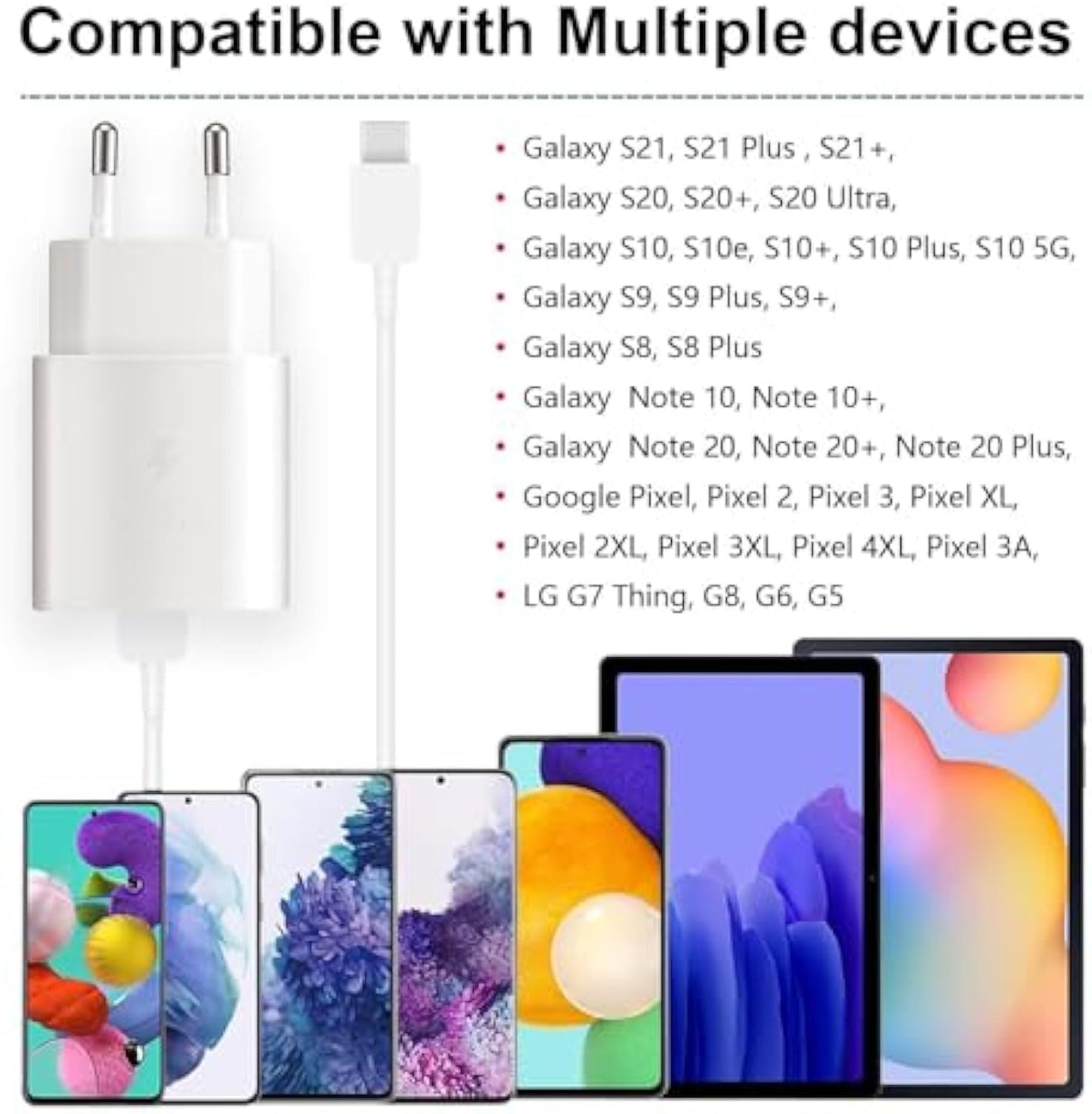 25 W USB C Fast Charger for Samsung Galaxy S24 S23 S22 S21 S20 Ultra FE A55 A54 A34 A23 A15 A05S Z Fold6 Fold5 Flip6 Flip5 5G, Tab S10, S9 for: iPhone 16 15/1 6 15 Pro/16 15 Pro Max/16 15 Plus