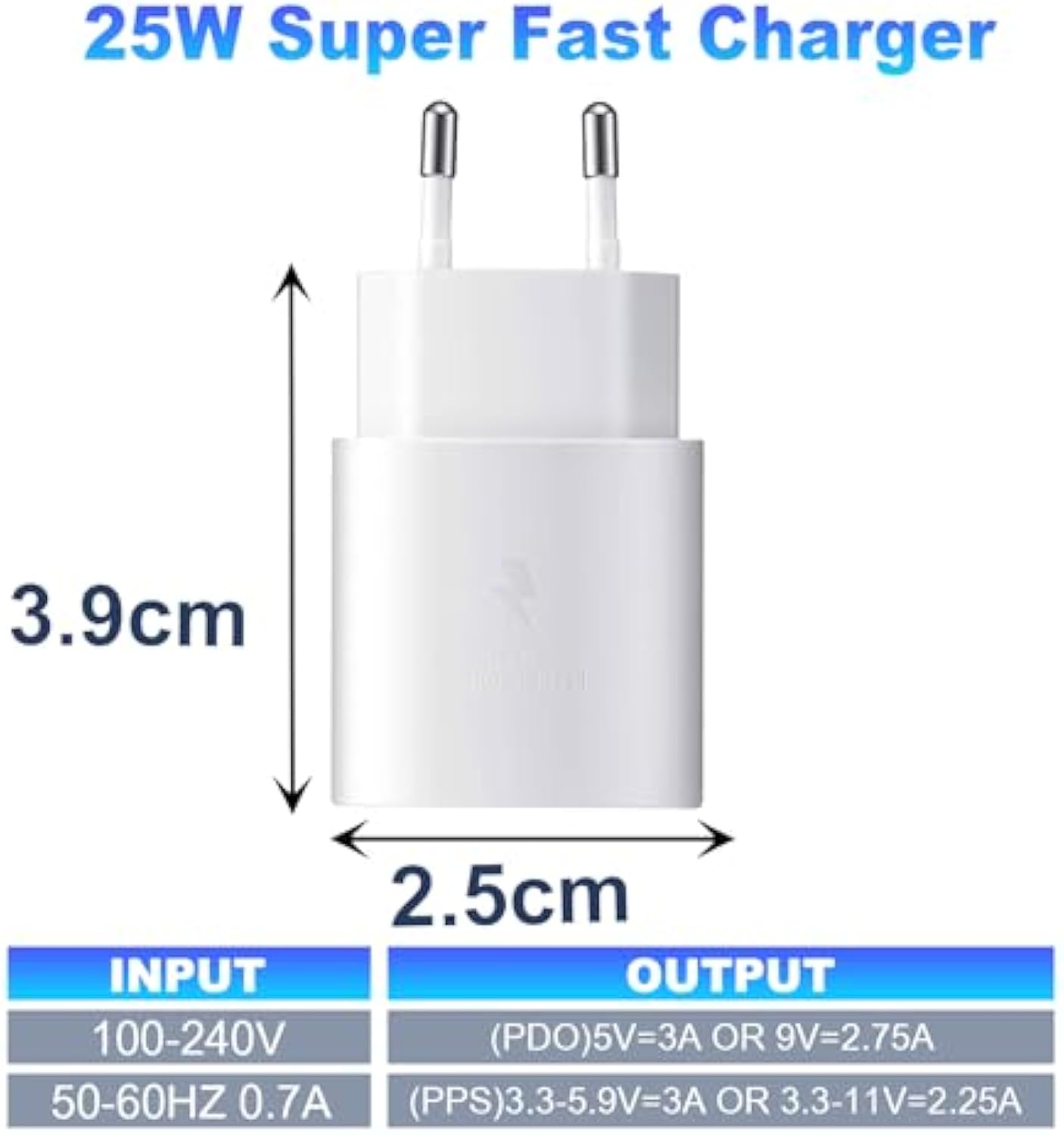 25W USB C Charger Fast Charger for Samsung Galaxy S25 S24 S23 S22 S21 S20 FE, A56 A55 A54 A53 A52 A51 A36 A35 A34 A16 A15 A14 A05s A04s 7/6 , Z Flip 7/6 M53 M33 Tablet power supply unit USB C White